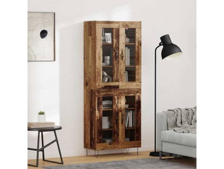 RJPLMFV Oberer Schrank aus Holz, Antik-Optik, 69,5 x 34 x 180 cm, Holz Glastüren, Eisenbeine, modernes Design, für Wohnzimmer oder Esszimmer