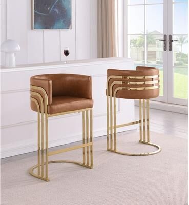 Best Quality Furniture Counter heights Chairs 2-Chairs Leath-Aire with Gold Base (Set of 2) - N/A