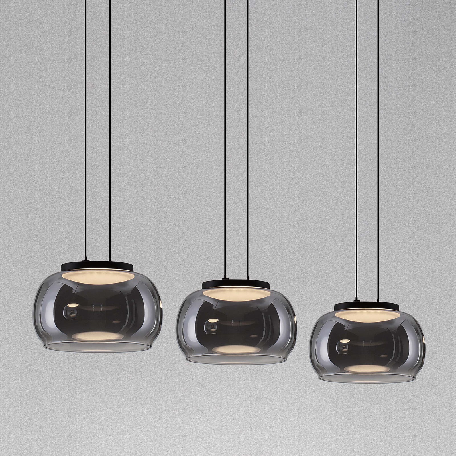 Lyora Moderne Hanglamp Bios 3-lichts Grijs/Zwart met Rookglas en LED