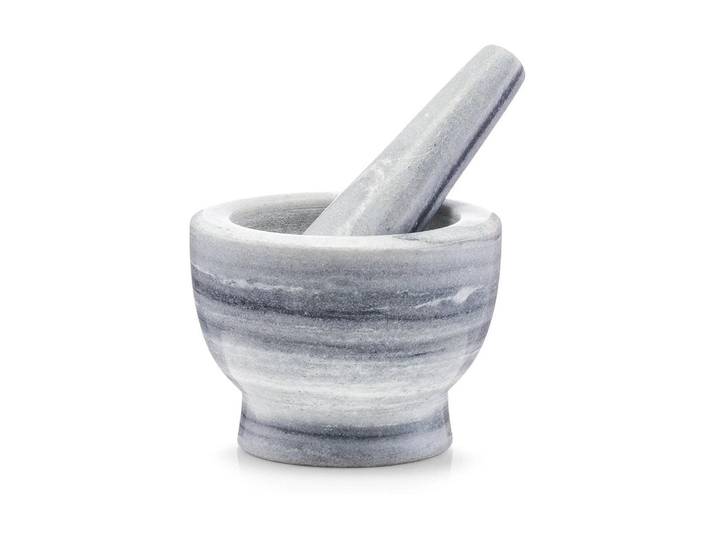 Mörser ZELLER PRESENT, grau (grau, weiß), H:9cm Ø:12cm, Marmor, Mörser, Mörser, mit Stössel