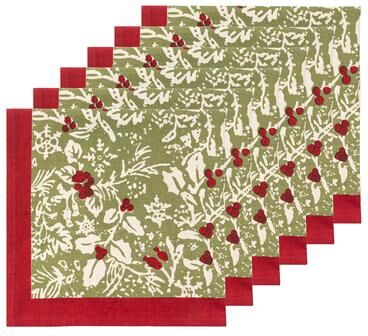 "Couleur Nature Baies de houx Napkins - Red & Green - 19"" x 19"" - Set of 6 - 19 x 19"