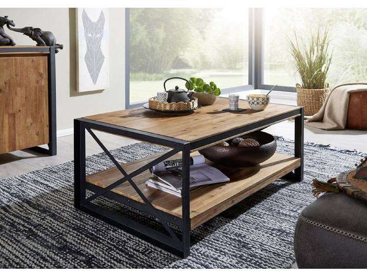 Couchtisch 110x70cm 'Montreux' Akazie & Metall schwarz