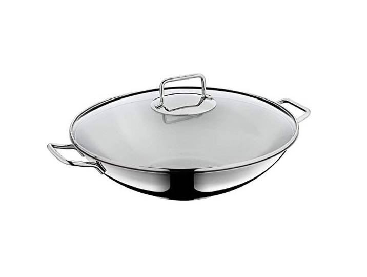 WMF Macao Wok Induktion 2-teilig, Wokpfanne 36 cm mit Glasdeckel, Wok für Induktion, Cromargan Edelstahl poliert, unbeschichtet