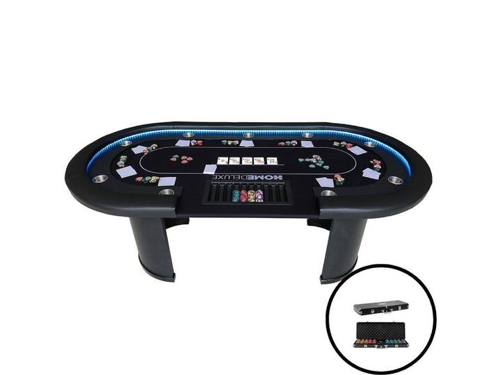 HOME DELUXE Spieltisch Pokerset / Pokertisch CASINO 215 x 106 x 78 cm, (inkl. 500 Pokerchips, Getränkehalter & Chiptray), mit LED Beleuchtung & für 9 Personen I Poker Tisch