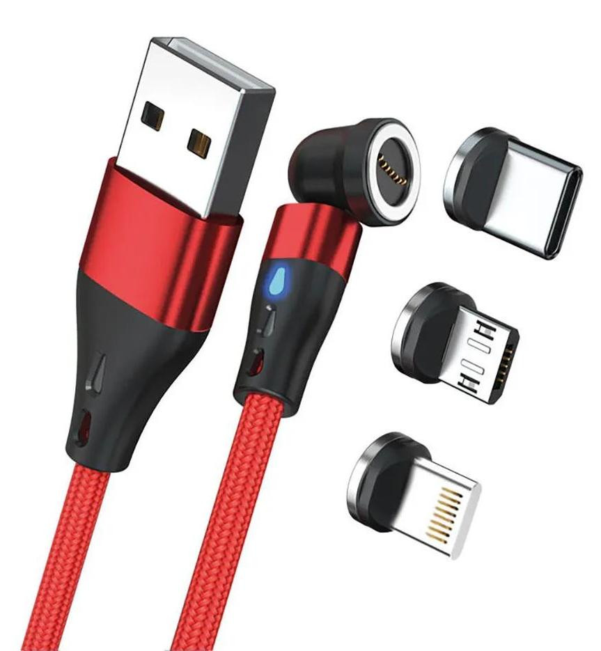 RealPower Magnetic kabel 3 Amp, 2m, rood met adapters (439644)