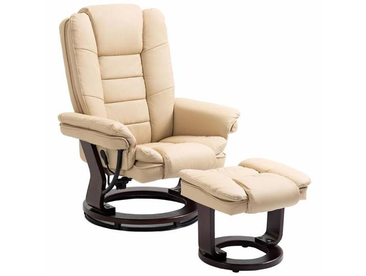 Fauteuil relax inclinable 135° grand confort pivotant 360° avec repose-pieds revêtement PU beige
