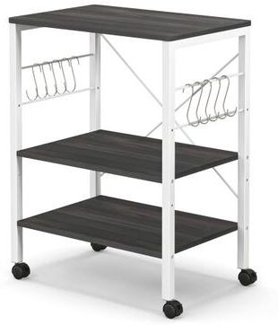 Costway 3-Tier Kitchen Baker's Rack Microwave Oven Storage Cart with Hooks-Deep Brown