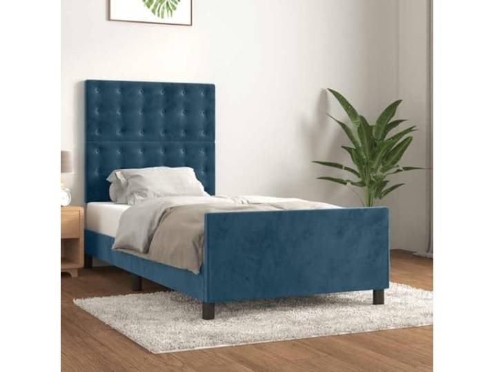 YNGBHFNOP Samt Höhenverstellbar Kopfteil 90x200 cm Blau Bettgestell ohne Matratze Dunkelblau 90x200 cm Samt mit verstellbarem Kopfteil Stabil Holz Lattenrost