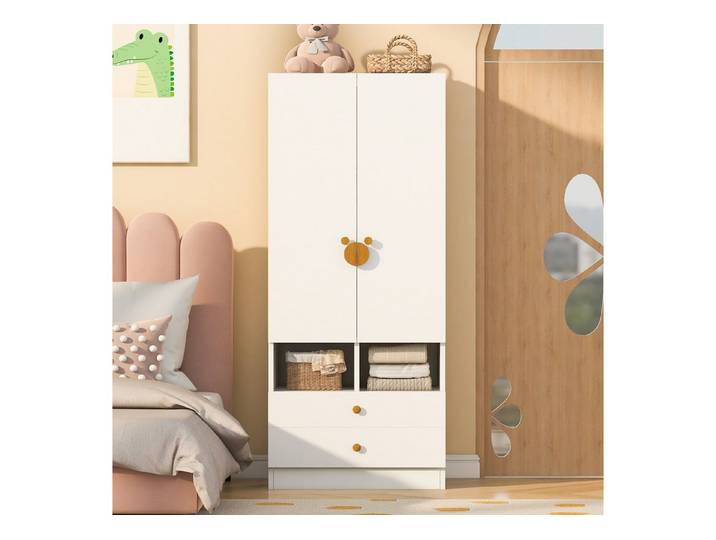 Ulife Kleiderschrank 70×55×170 cm, Doppeltür-Design mit großen Staufächern (2-St) Weiß