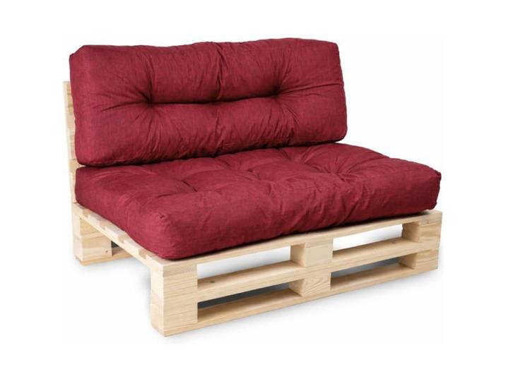 Coussin palette extérieur - Lot assise et dossier rouge - Tissu résistant anti-UV et déperlant - Mousse pour salon de jardin