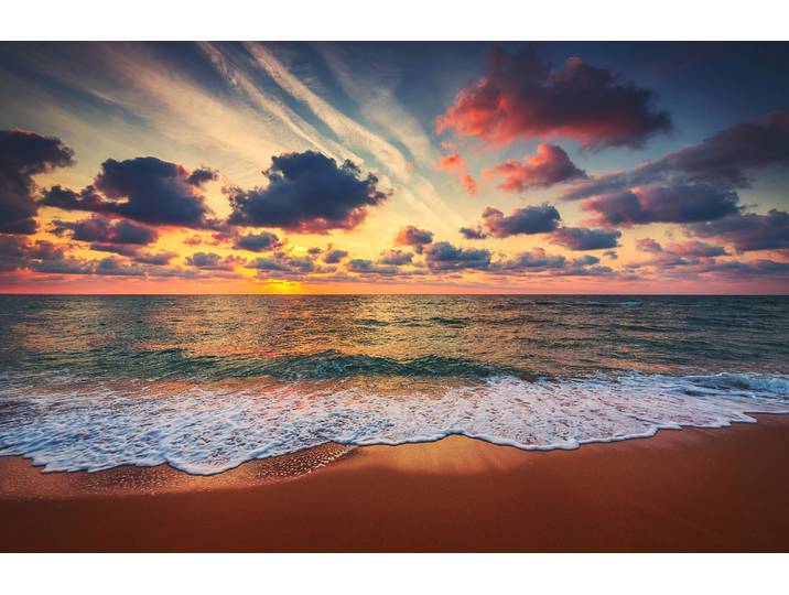 Fototapete PAPERMOON STRAND-SONNENUNTERGANG WOLKEN DÄMMERUNG MEER LANDSCHAFT , bunt, B:1,5m L:1,11m, Vlies, Tapeten, Fototapete