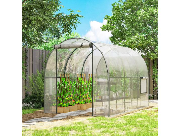 Outsunny Serre Tunnel 6m² Porte Zippée Transparent