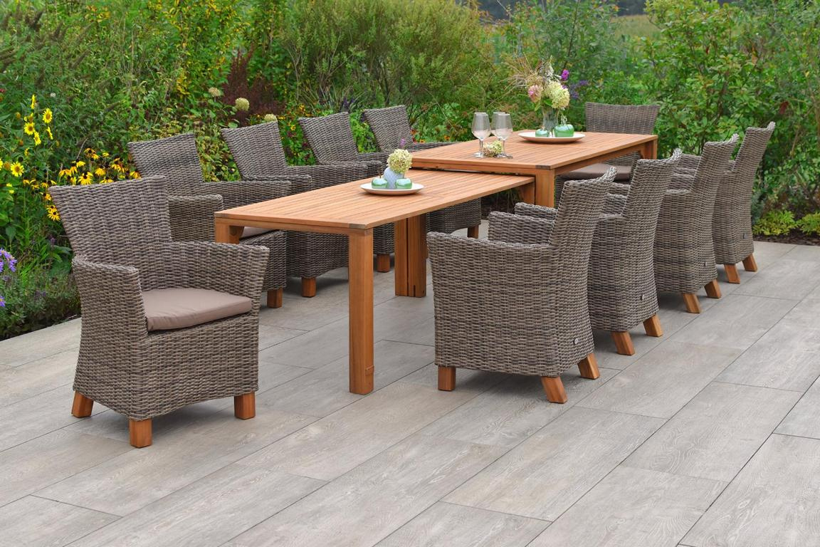 MERXXHANDELS Toskana Set 11tlg 10 Sessel Auflagen Tisch 185/370x90/73cm 16928823