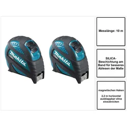 Makita, Längenmesswerkzeug, 2x B-57168 Massband 10 m Rollbandmass mit magnetischen Haken (10 m)