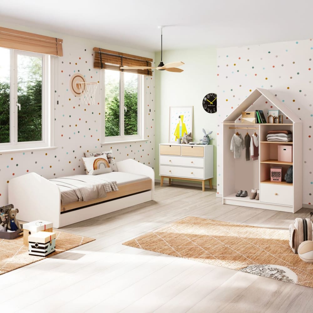 duehome Armario vestidor juvenil 110x180 cm cloud melamina blanco - oak soft