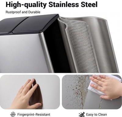 Garvee Stainless Steel Dual Compartment Trash Can 60L Pedal Recycling Bin for Kitchen Home Office Dry Wet Waste Sorting