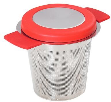 The Handy Homestead Premium Double Handle Stainless Steel Loose Leaf Tea Infuser With Silicone Lid & Partition red