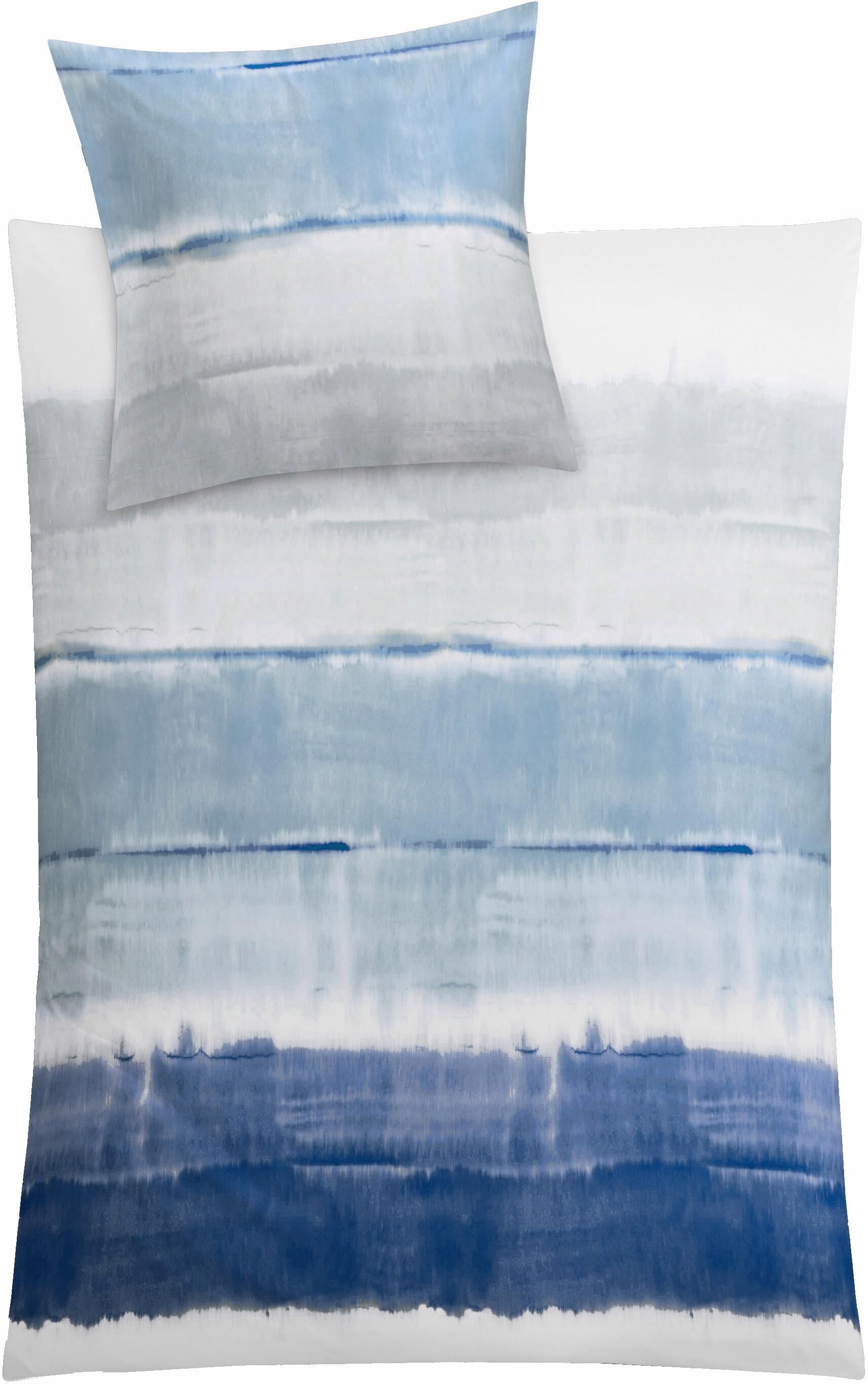 Bettwäsche KLEINE WOLKE "Long Beach", blau, B/L: 135cm x 200cm, 1 Stk., 1 Stk., Mako-Satin, B/L: 80cm x 80cm, 2 Stk., Mako-Satin, Obermaterial: 100% Baumwolle, Bettwäsche, Bettwäsche, mit breiten Streifen
