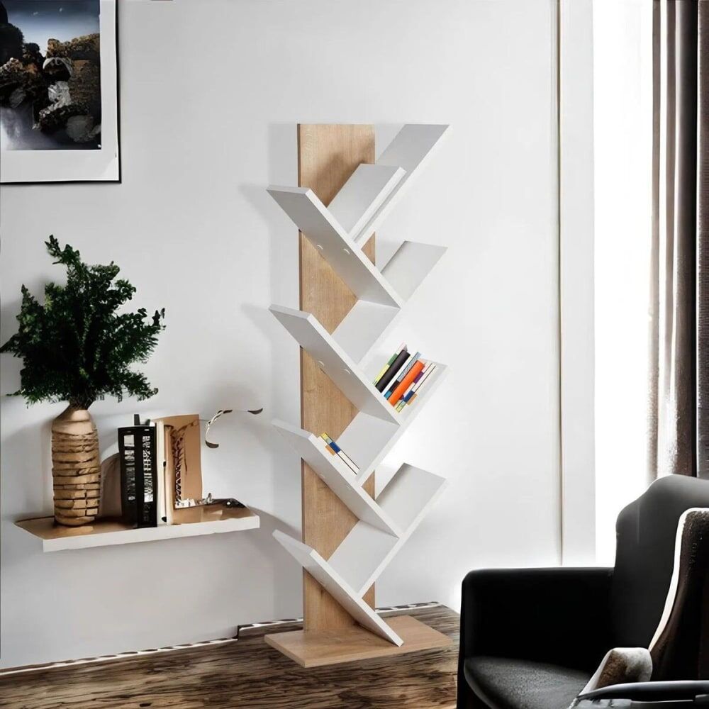 Calicosy Etagère bibliothèque décor chêne et blanc h129,8 cm Marron 46x130x22cm