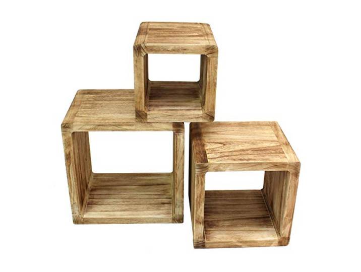 levandeo 3er Set Regal-Cube 44x35cm Holzregal Holz Board Used-Design Würfelregal Natur Regalwürfel