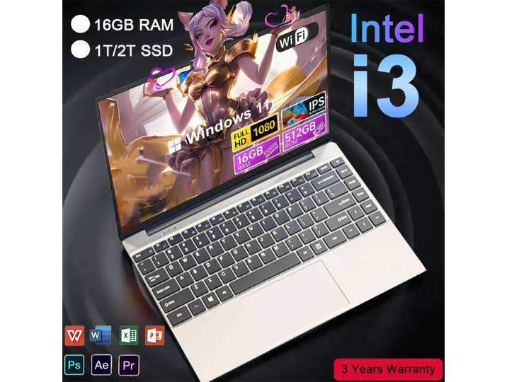 Ordinateur portable FUCHU 2026 14,1 pouces Intel Core i3-6100U 16 Go de RAM 1 To 2 To SSD Windows 11 Ordinateur portable professionnel et étudiant