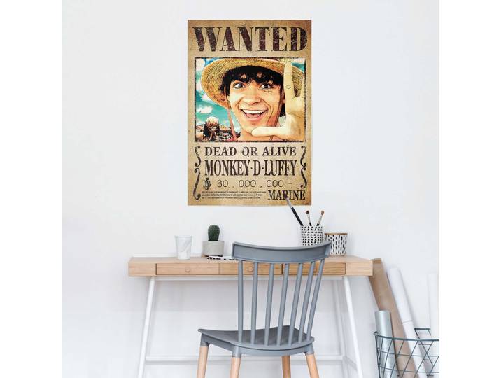 Poster REINDERS One Piece - wanted monkey d. Luffy , braun (farbe bild(er): braun), B:61cm H:91,5cm T:0,1cm, Holzwerkstoff, Bilder, Poster