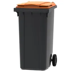 Mülltonne ESE Kunststoff 240 L grau mit orangenem Deckel inkl. Klappdeckel und Rollen, widerstandsfähig