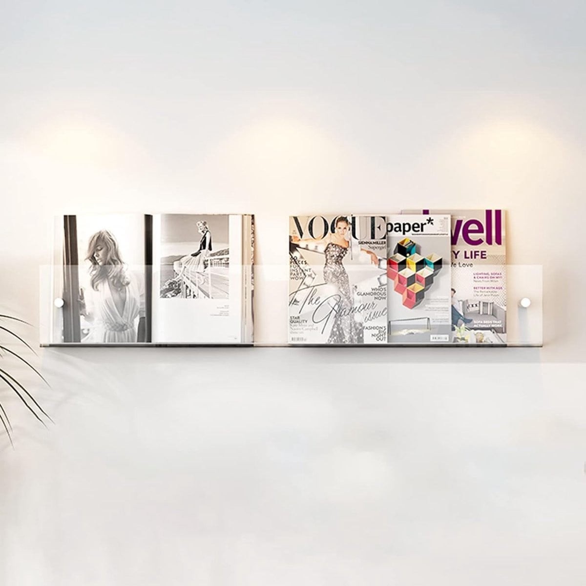 Tijdschriftenhouder Bladerrek Wandrek Transparant Acryl Helder Lengte: 100 cm