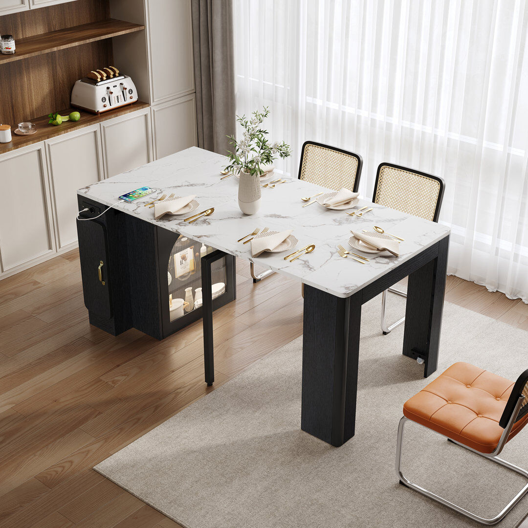 George Oliver 150 " Extendable Rectangular Dining Table White/Black