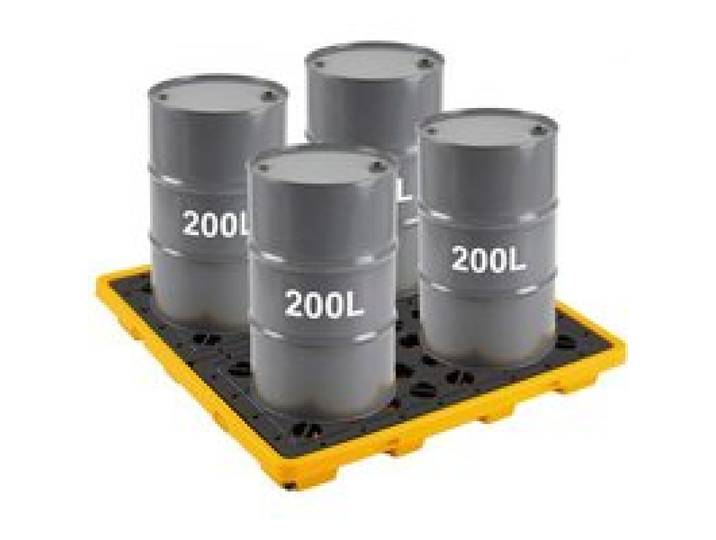 VEVOR Palette de Rétention pour 4 Fûts, Bac de Rétention avec Caillebotis et Drain, Plateforme de Déversement en PEHD à Profil Bas, Capacité 117,4 L, Charge Maximale 4000 kg, 1305x1280x150 mm, Jaune
