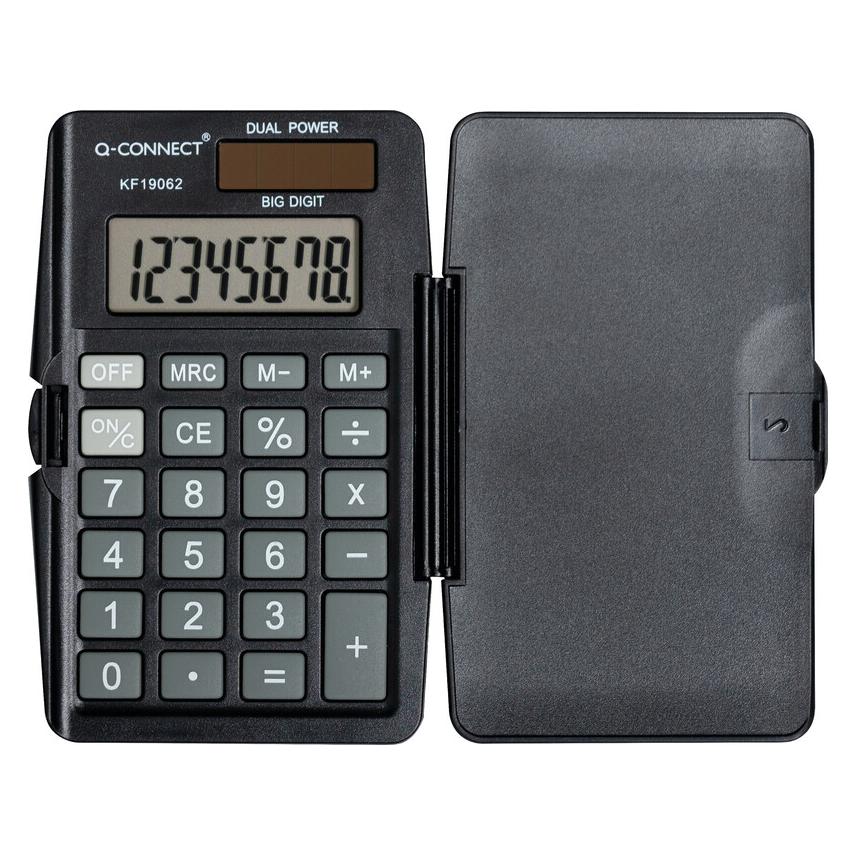 Q-Connect Taschenrechner 8-stellig schwarz (Batteriebetrieb, Solarenergie) (KF19062)