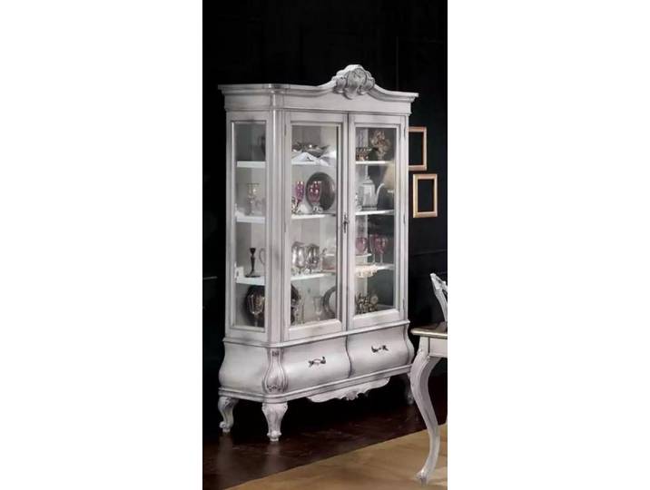 JVmoebel Vitrine Eleganter weißer Holzschrank mit Glas Türen und Einlegeböden (1-St., Vitrine) Made in Europa