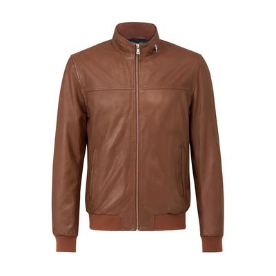 Blouson RICANO "Lederjacke Martinus", Herren, Gr. L, braun (cognac), Obermaterial: 100% Lammnappaleder LANA. Futter: 100% Polyester PES., schmal, hoch geschlossener Ausschnitt, Jacken Blouson, Handgefertigt aus echtem Leder