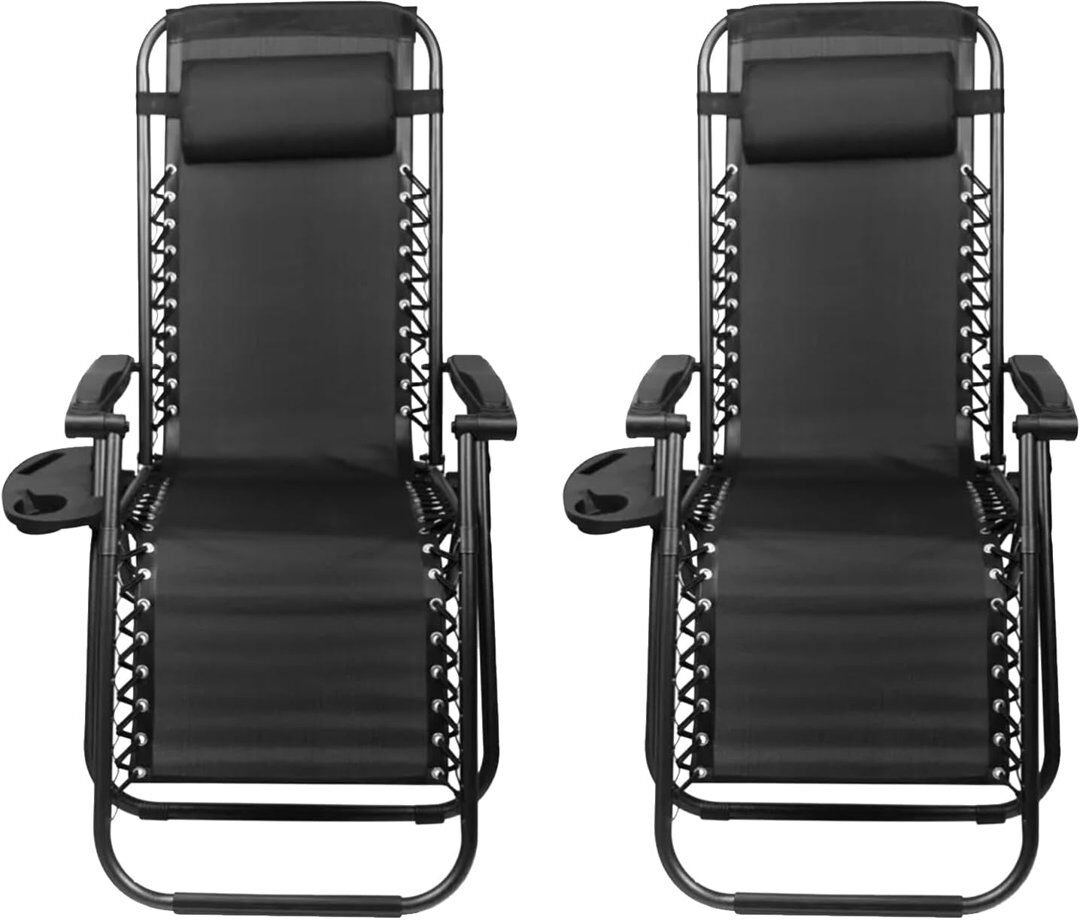 Dakota Fields Set Of 2 Zero Gravity Chairs With Small Cup Holders Brycelynn Chair Garden Recliner Chairs Black 110cm H X 176cm W X 66cm D