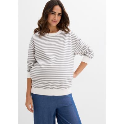 Umstandsshirt BONPRIX, Damen, Gr. 52/54 (XXL), grau (schattengrau, wollweiß gestreift), Obermaterial: 95% Baumwolle, 5% Viskose, loose fit, Shirts Umstandsshirt, für Schwangerschaft und Stillzeit, mit leicht angerauter Innenseite