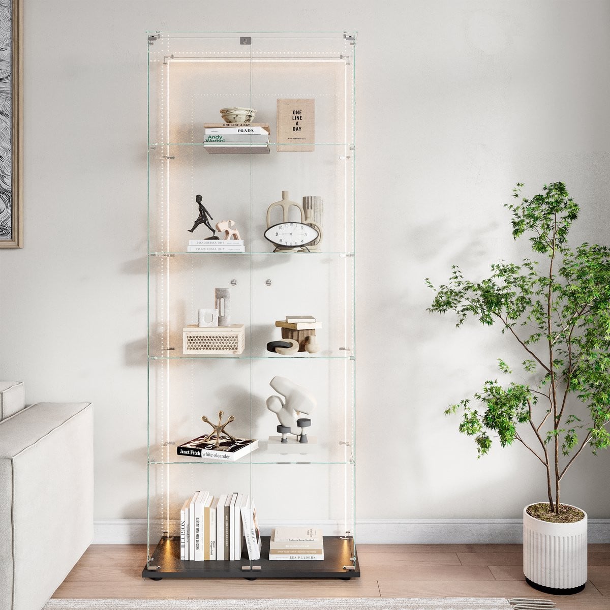 Solvenrik Glazen Displaykast Zwart met 5 Laagse Vitrine en LED Strip