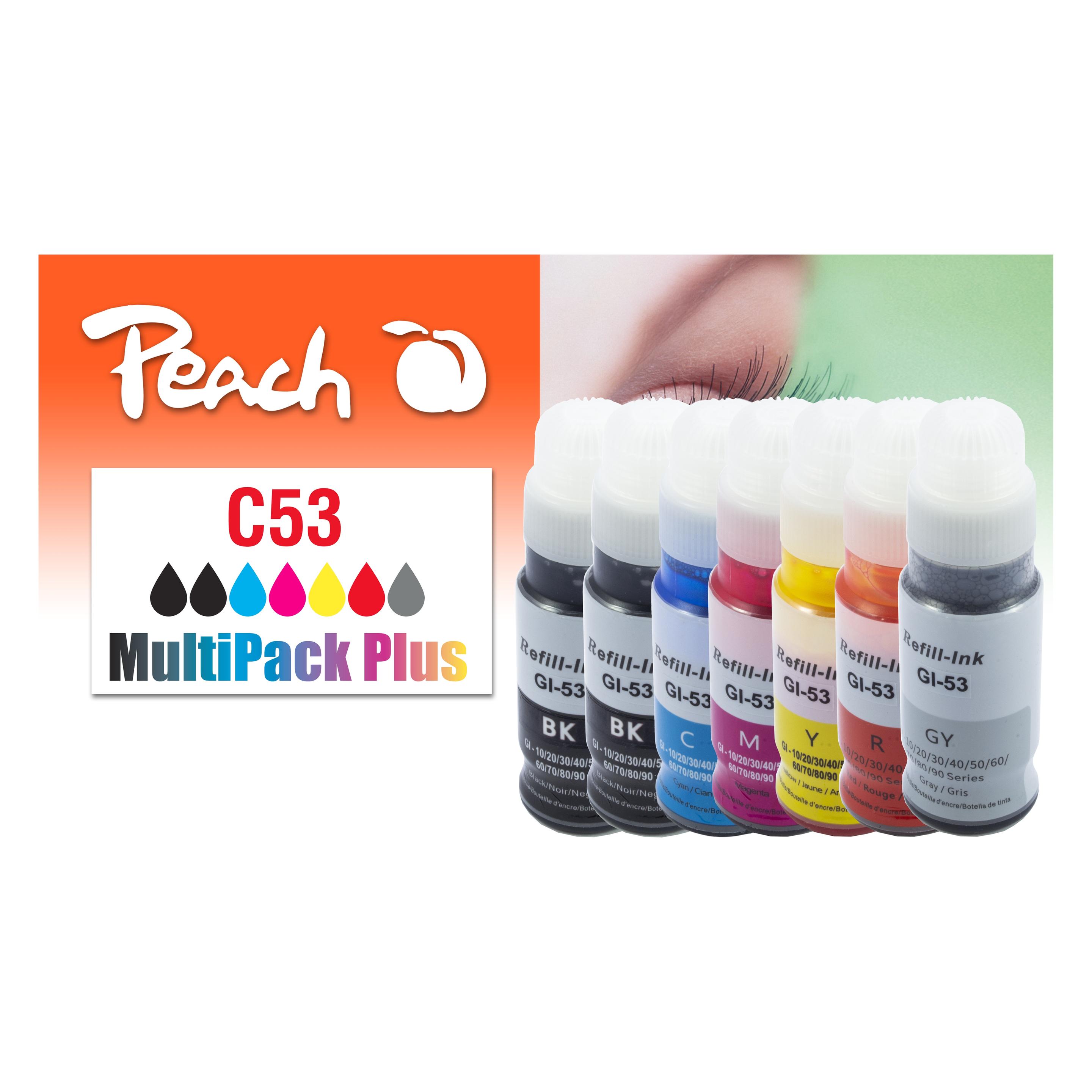 Peach Spar Pack Plus Tintenpatronen, ersetzt Canon GI-53 (BK, C, GY, M, R, Y) (PI100-470)