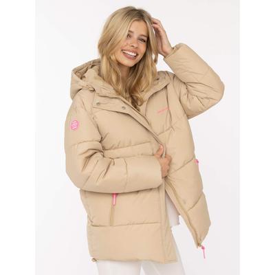 Steppjacke ZWILLINGSHERZ "„Love More“", Damen, Gr. S, beige, Obermaterial: 100% Polyester, Jacken Steppjacke, Kapuze mit Tunnelzug, verdeckter Reißverschluss, dezente Details, Topseller