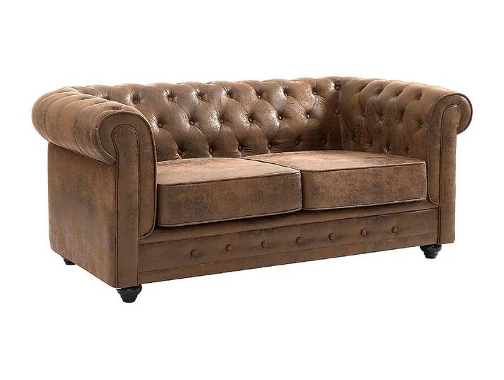 Canapé 2 places CHESTERFIELD en microfibre aspect cuir vieilli