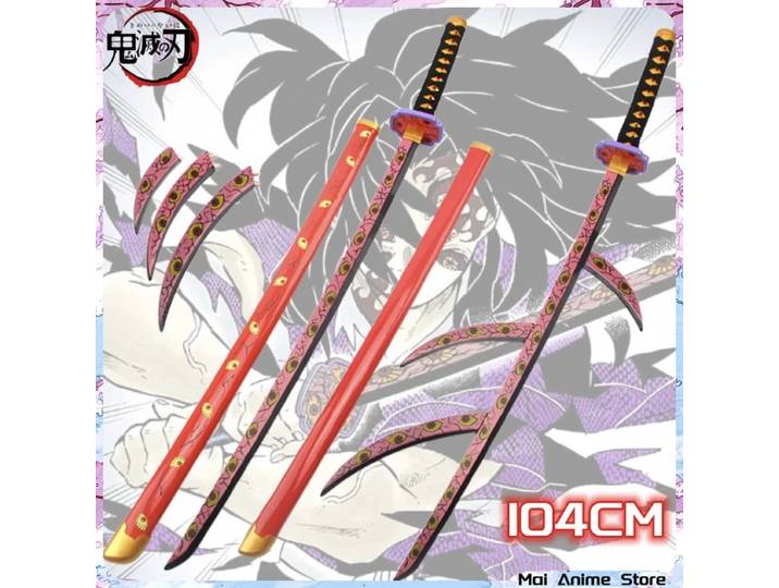 Katana Demon Slayer Kokushibo de 104 cm, épée Tanjiro, anime Kimetsu No Yaiba, lame de ninja, accessoire de cosplay, véritable katana japonais, sabre jouet