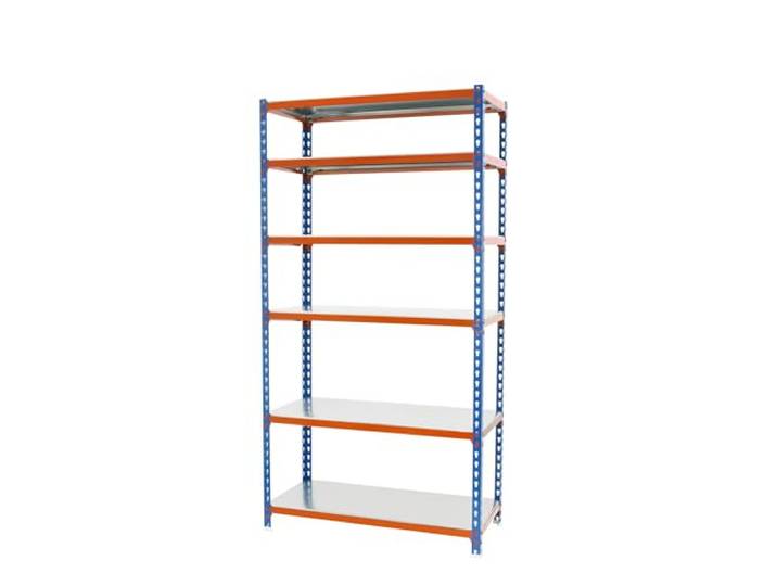Simon Rack Metallregal 2500x1200x500 mm - Simonclick 6 Höhen, Metallablage, Biegepunkt 200 kg, Korrosionsschutzlackierung, Klicksystem-Montage, Blau/Orange/Verzinkt