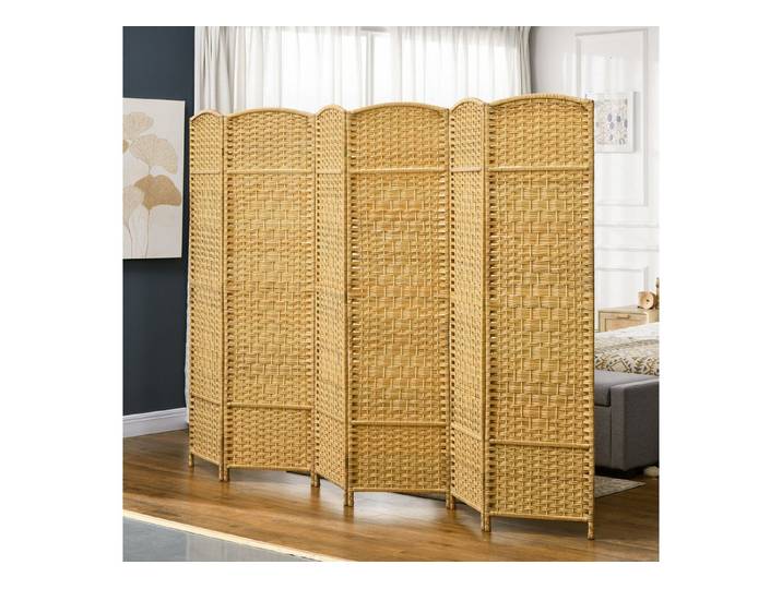HOMCOM Paravent Faltbar Raumtrenner Stellwand Sichtschutz (Raumteiler, 6 St., Trennwand), für Wohnzimmer 270 x 180 cm Naturholz