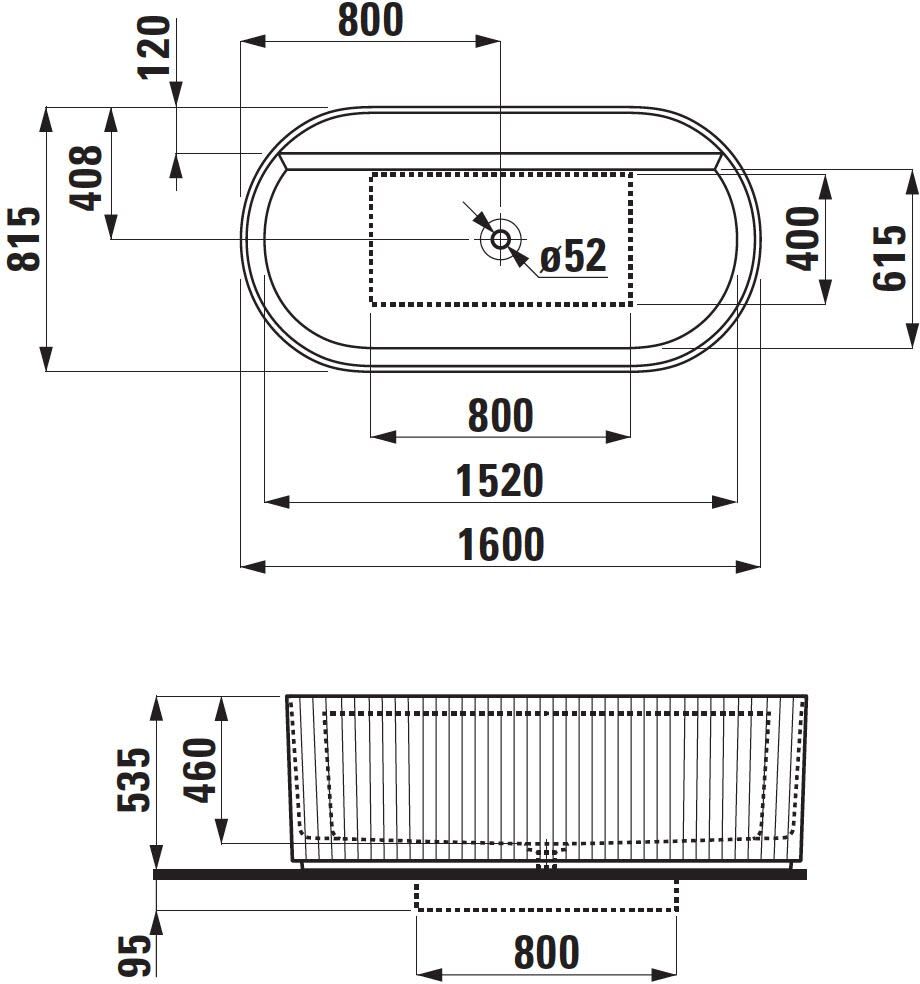 LAUFEN Sonar freistehende Badewanne  160 x 81,5 cm, mit Oberflächentextur