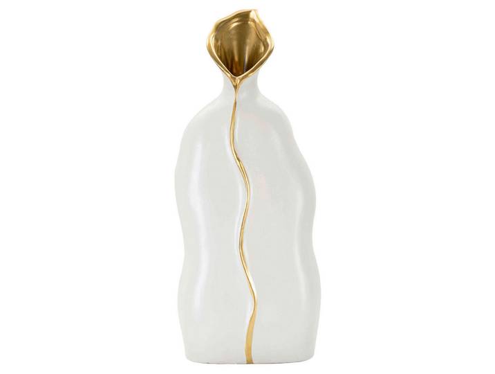 Mauro Ferretti Vase, Goldfarben, Weiß, Keramik, 16x40x8 cm, Dekoration, Vasen, Keramikvasen
