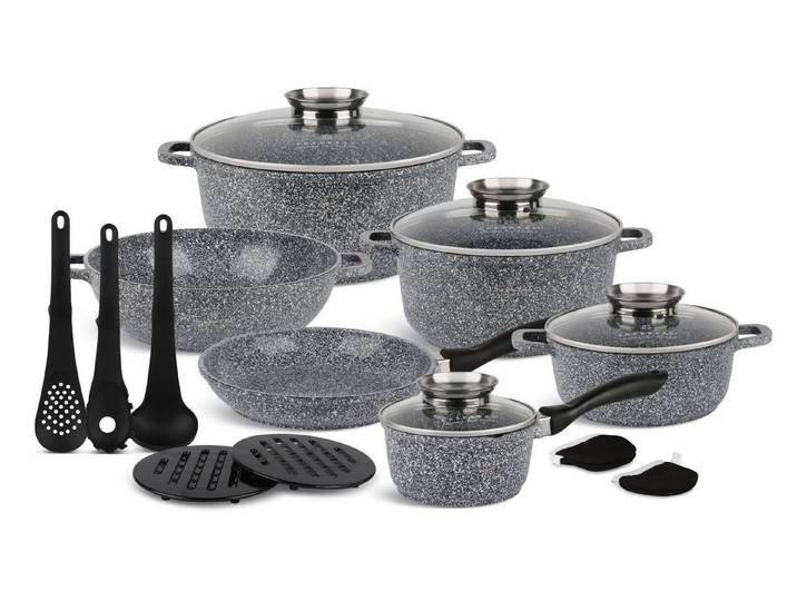 Edenberg Topf-Set Graue Töpfe Topfset Kasserolle Pfanne Keramik Induktionstöpfe, Aluminium, Keramik (15-tlg., Zeitloses Design des Topfsets. Eine ideale Geschenkidee)