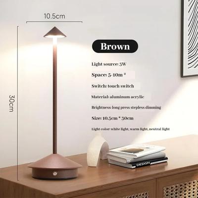 Combo Retail Shop Rechargeable LED Table Lamp With Touch Sensor And Dimming For Bedroom, Hotel, Restaurant brown