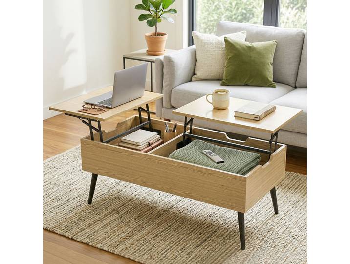 HOMCOM Table Basse Relevable Bois Naturel Double Plateau Métal
