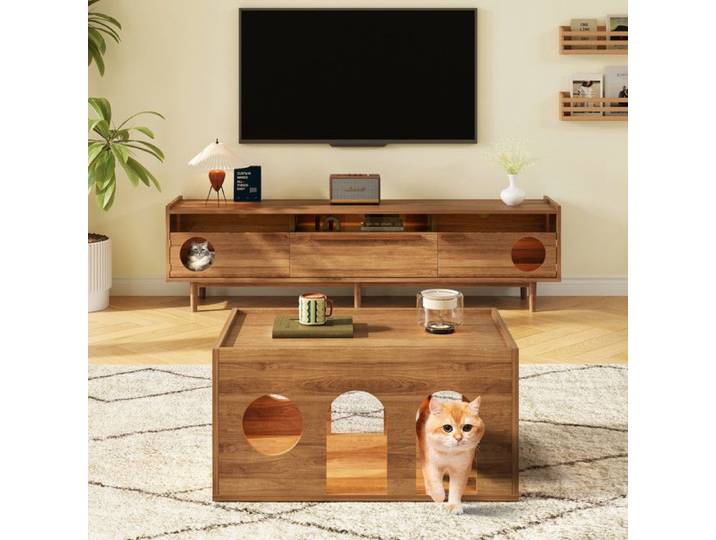Meuble TV + table basse ensemble de meubles combinés pour salon ensemble de meubles TV 2 pièces meuble TV avec panier pour chat