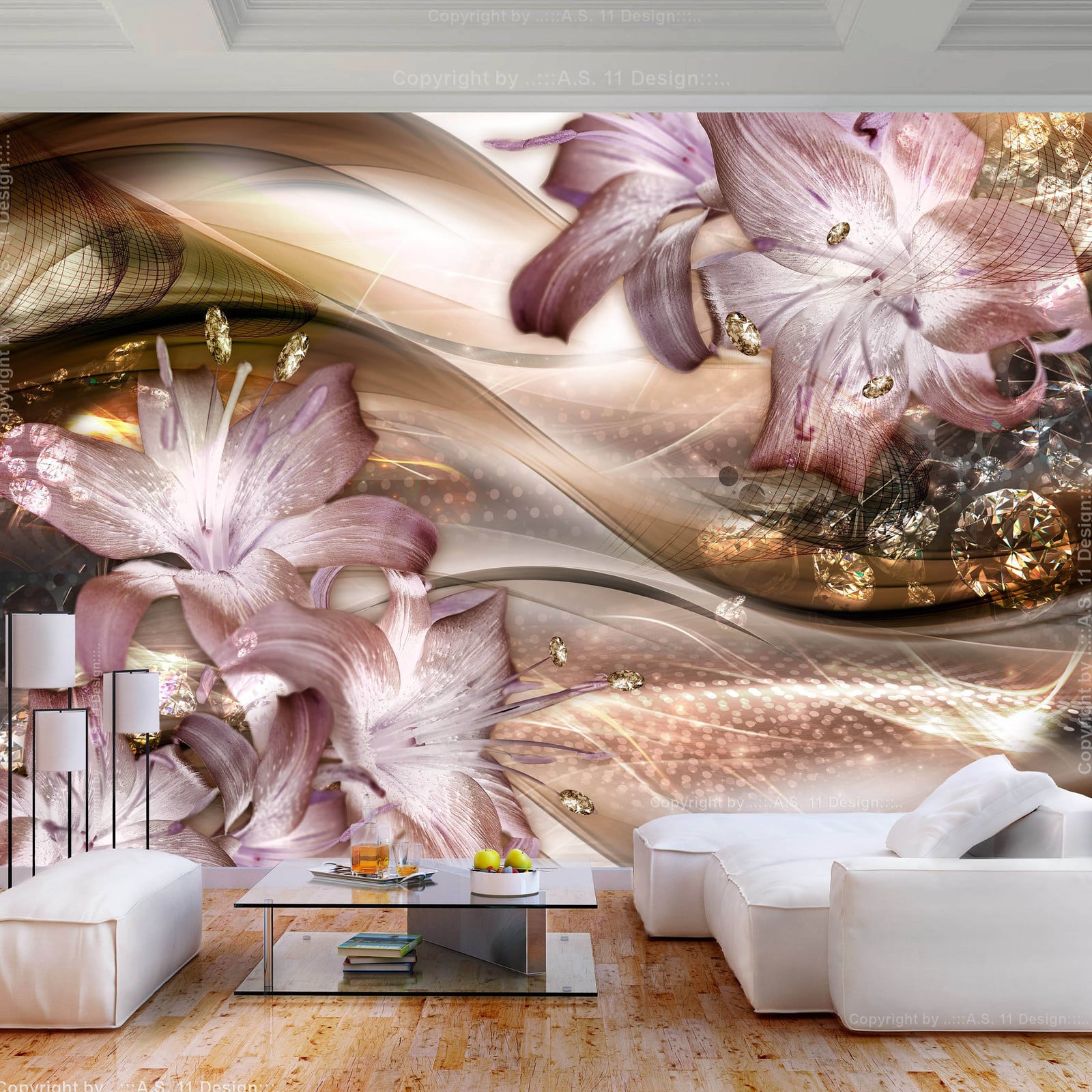 home24 Fotobehang Lilies on the Wave, Multicolour, B: 250 cm, H: 175 cm