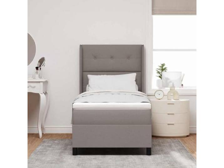 KTHLBRH Einzelbett taupe 190 cm mit Federkernmatratze Lattenrost, verstellbares Kopfteil, Gestell aus massivem Kiefernholz